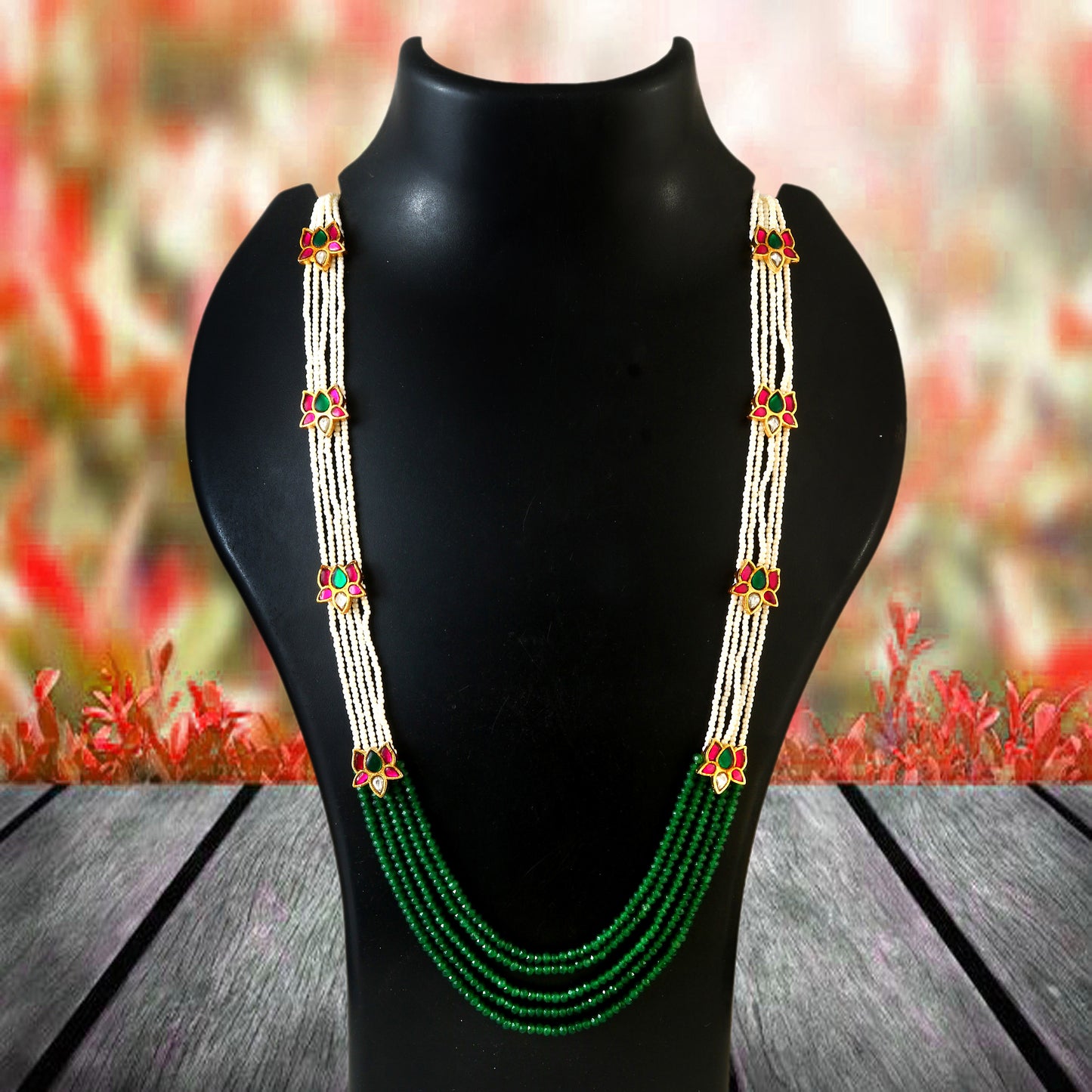 Jadau Kundan Brooch Mala Necklace Set