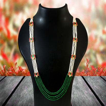 Jadau Kundan Brooch Mala Necklace Set