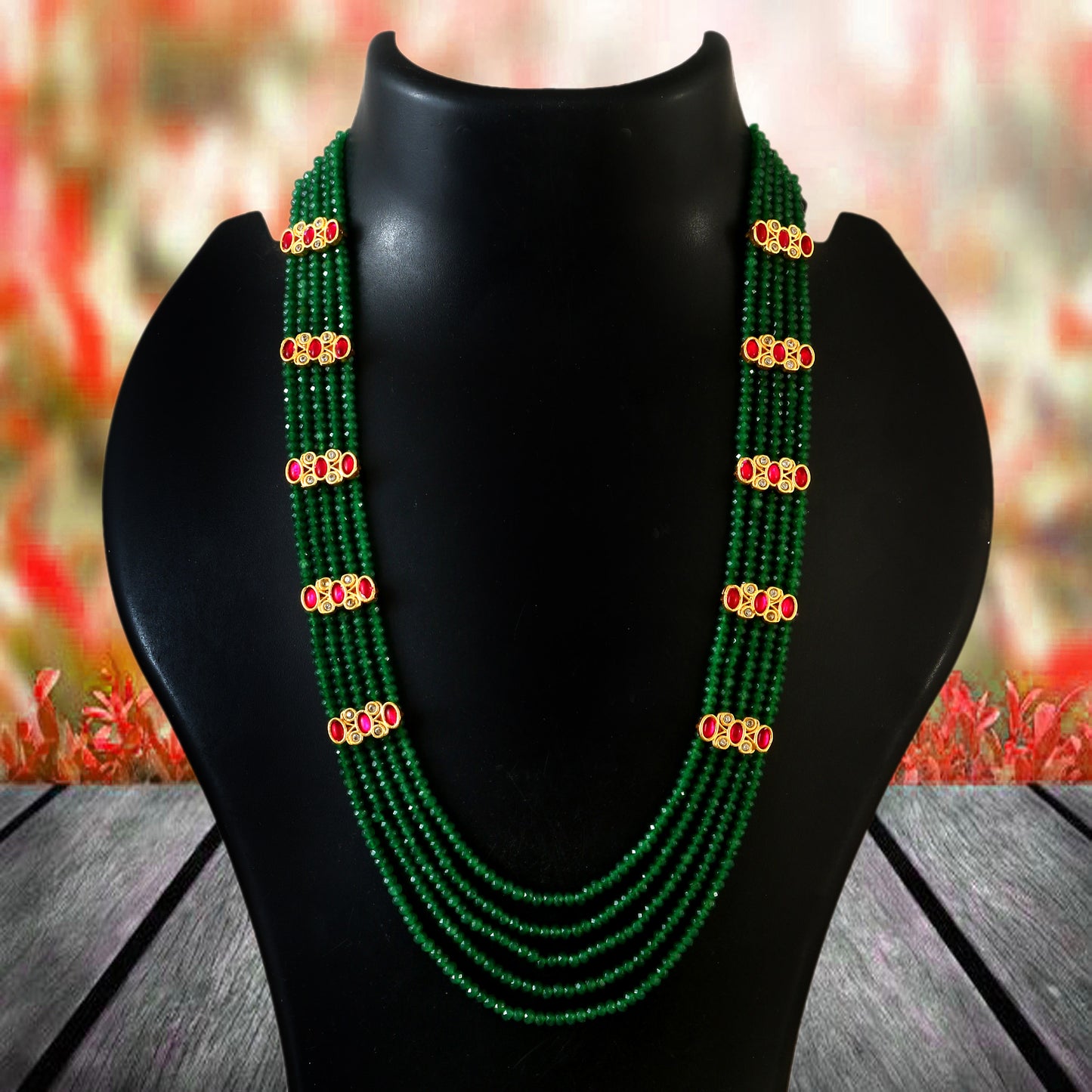 Jadau kundan real beads green brochh mala