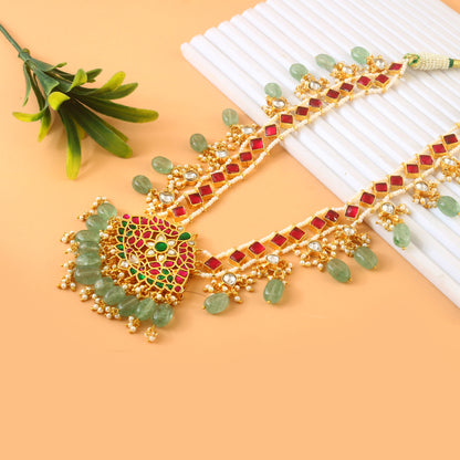 Jadau Green Chandbali Necklace With Necklace Set