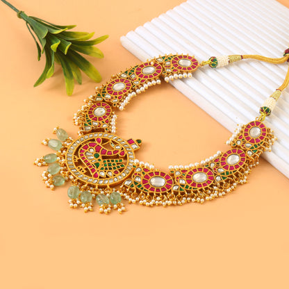 Jadau Kundan Kanti Necklace With Peacock Pendant and  Set