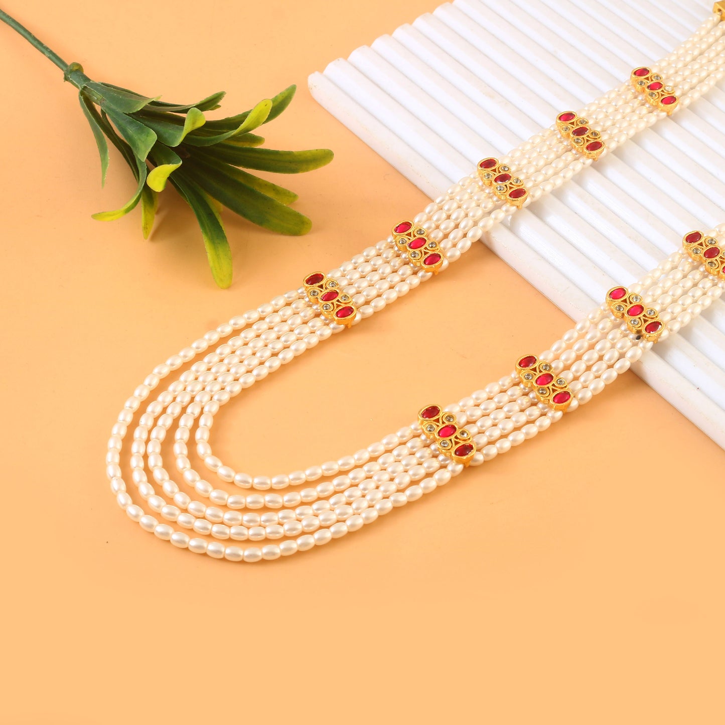 Real Beads Brooch Necklace South Indian