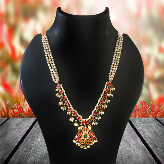 Stunning Pearl Mala With Jadau Kundan Side Lockets