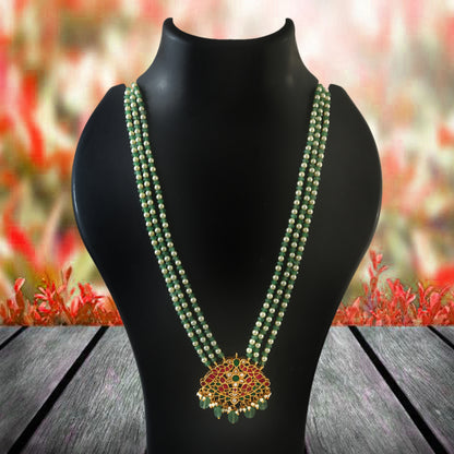 Gold Foil Multi Color Pendent Green Mala (One Size