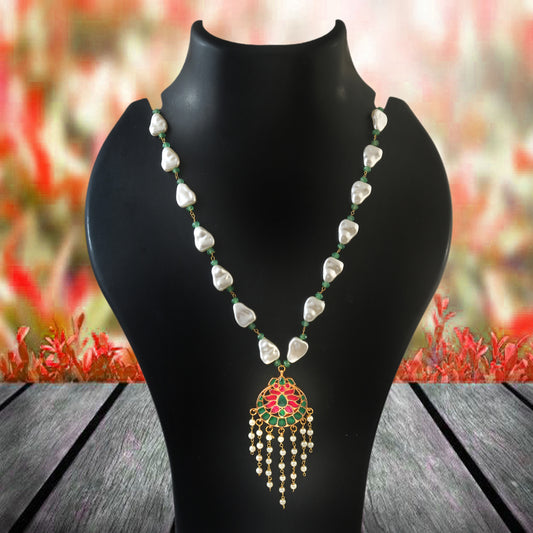 Gold Foil Multi Color Pendent Green Mala (One Size