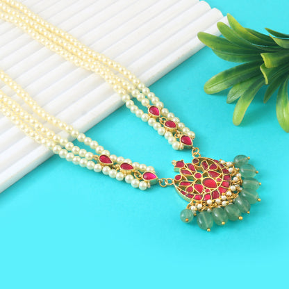 Gold Foil Multi Color Pendent Green Mala (One Size