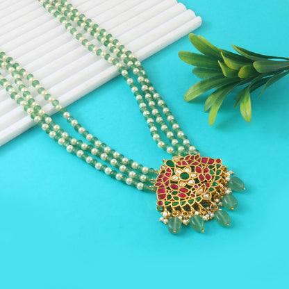 Gold Foil Multi Color Pendent Green Mala (One Size