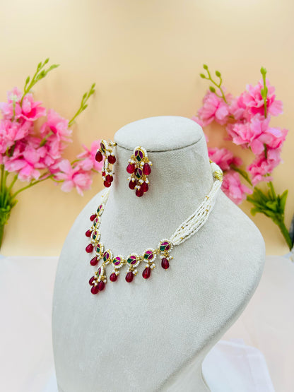 Jadau Kundan Necklace Set (Pink)