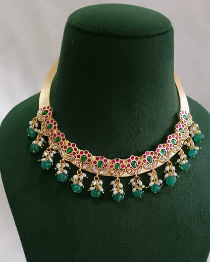 Pearl Drops Jadau Hasli choker South india jewels