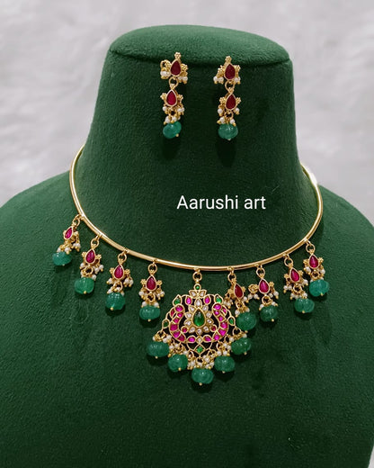 Pearl Drops Jadau Hasli choker South india jewels