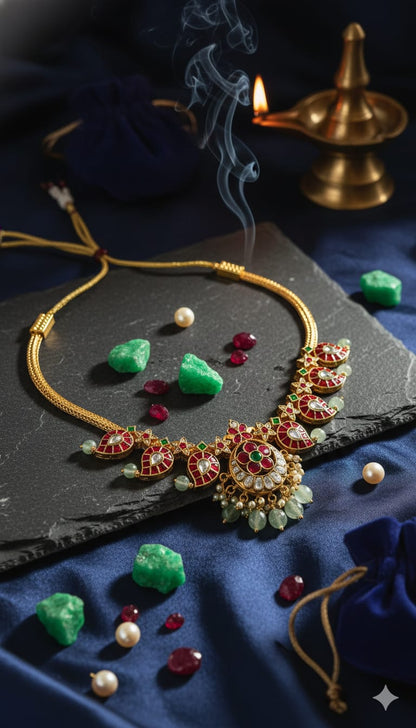 Premium Mango Necklace Set (Jadau Kundan)