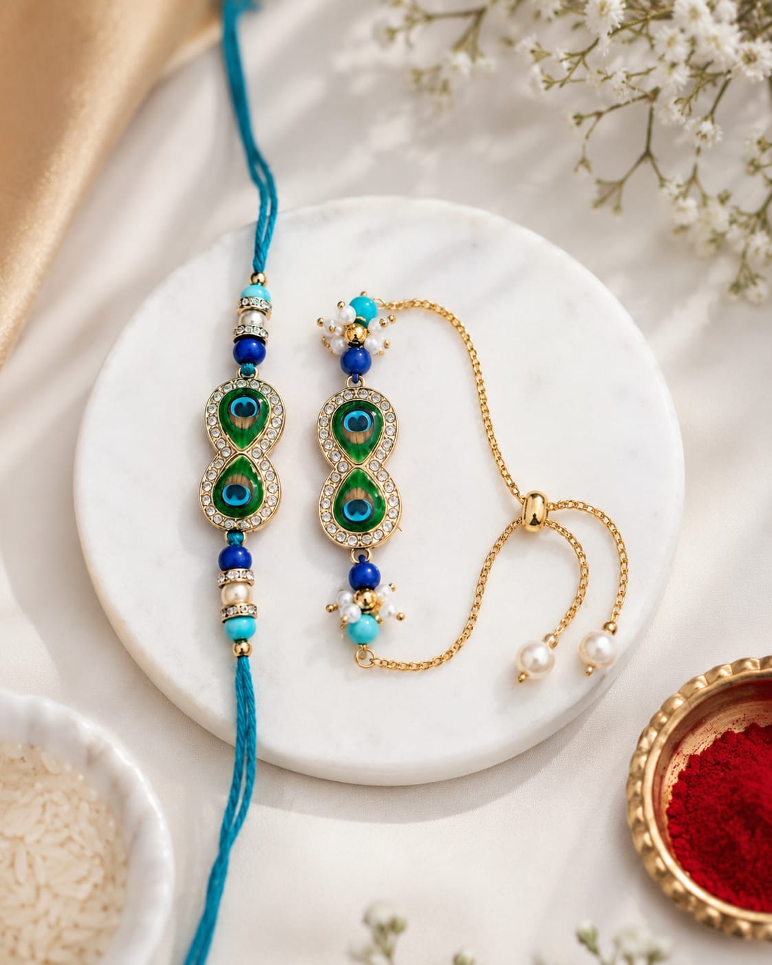 Bhaiya Bhabhi Rakhi Set is a beautifully crafted festive combo designed