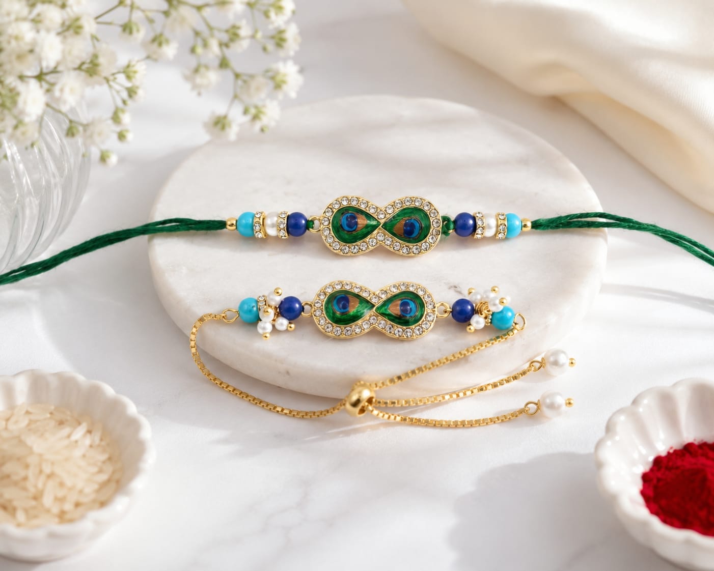 Bhaiya Bhabhi Rakhi Set is a beautifully crafted festive combo designed