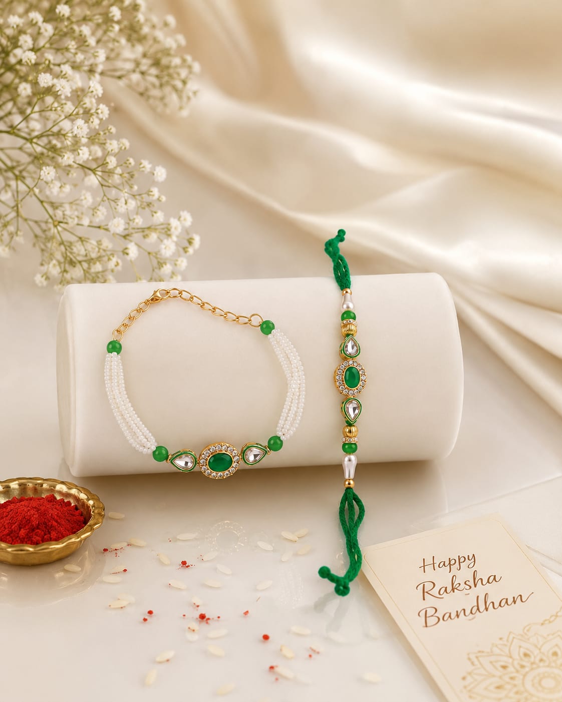 Bhaiya Bhabhi Rakhi Set is a beautifully crafted festive combo designed