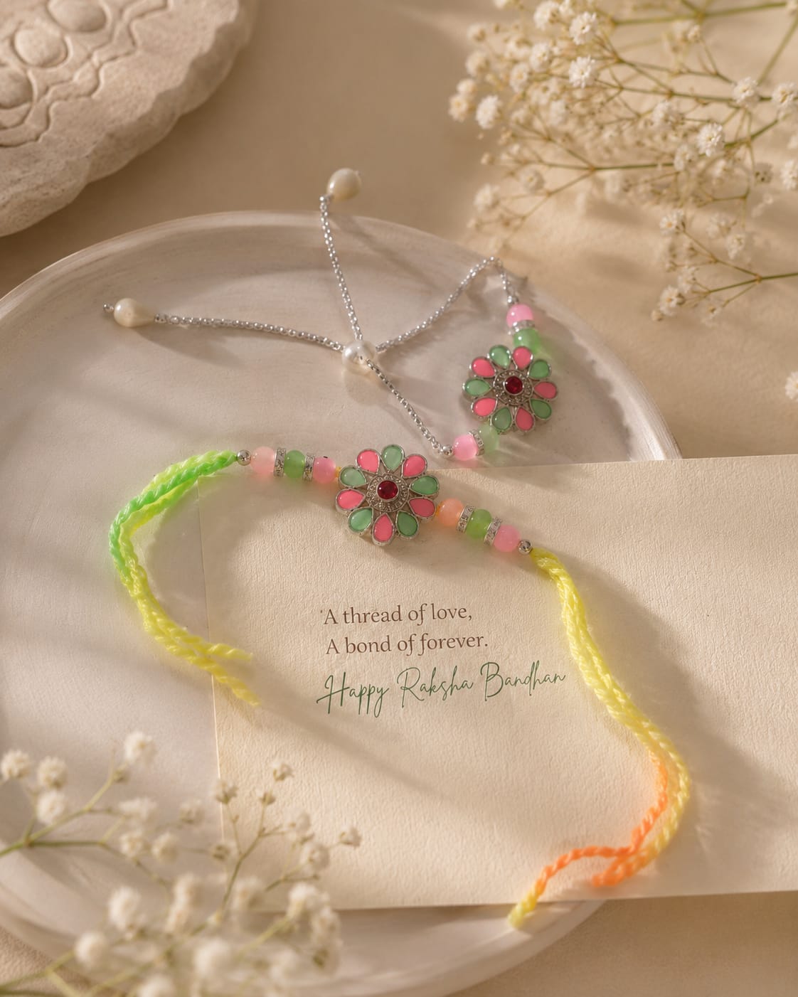 Bhaiya Bhabhi Rakhi Set is a beautifully crafted festive combo designed