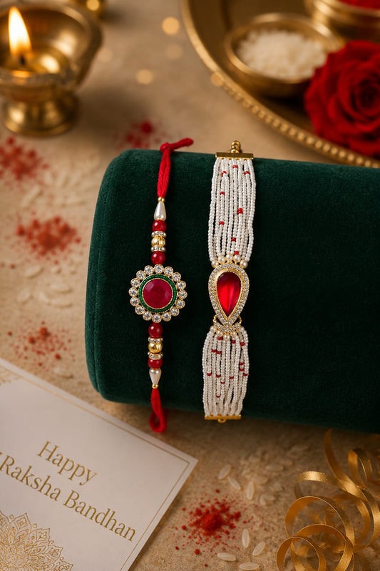 Bhaiya Bhabhi Rakhi Set is a beautifully crafted festive combo designed