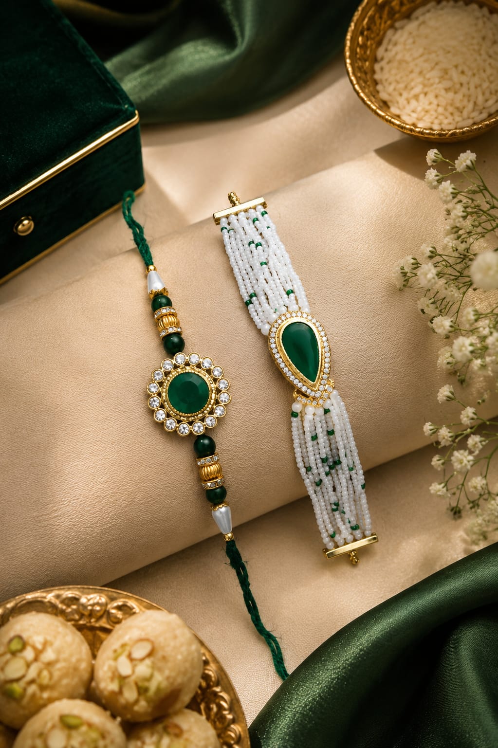 Bhaiya Bhabhi Rakhi Set is a beautifully crafted festive combo designed
