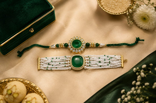 Bhaiya Bhabhi Rakhi Set is a beautifully crafted festive combo designed