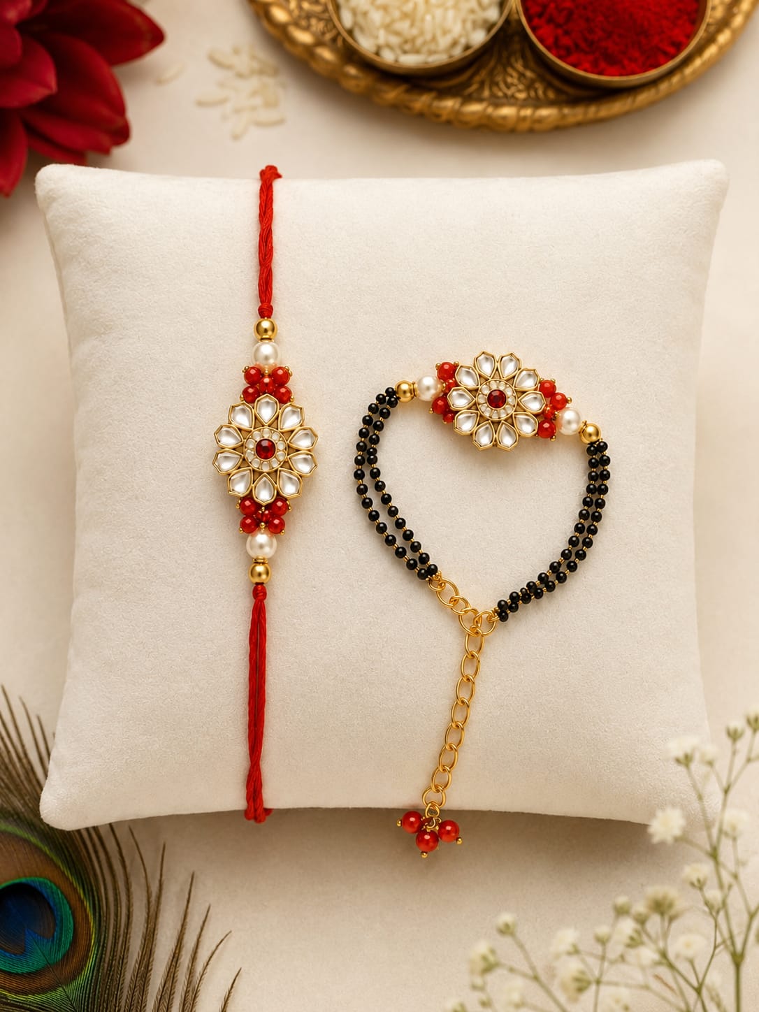 Bhaiya Bhabhi Rakhi Set. Designed with attractive traditional craftsmanship and premium-quality