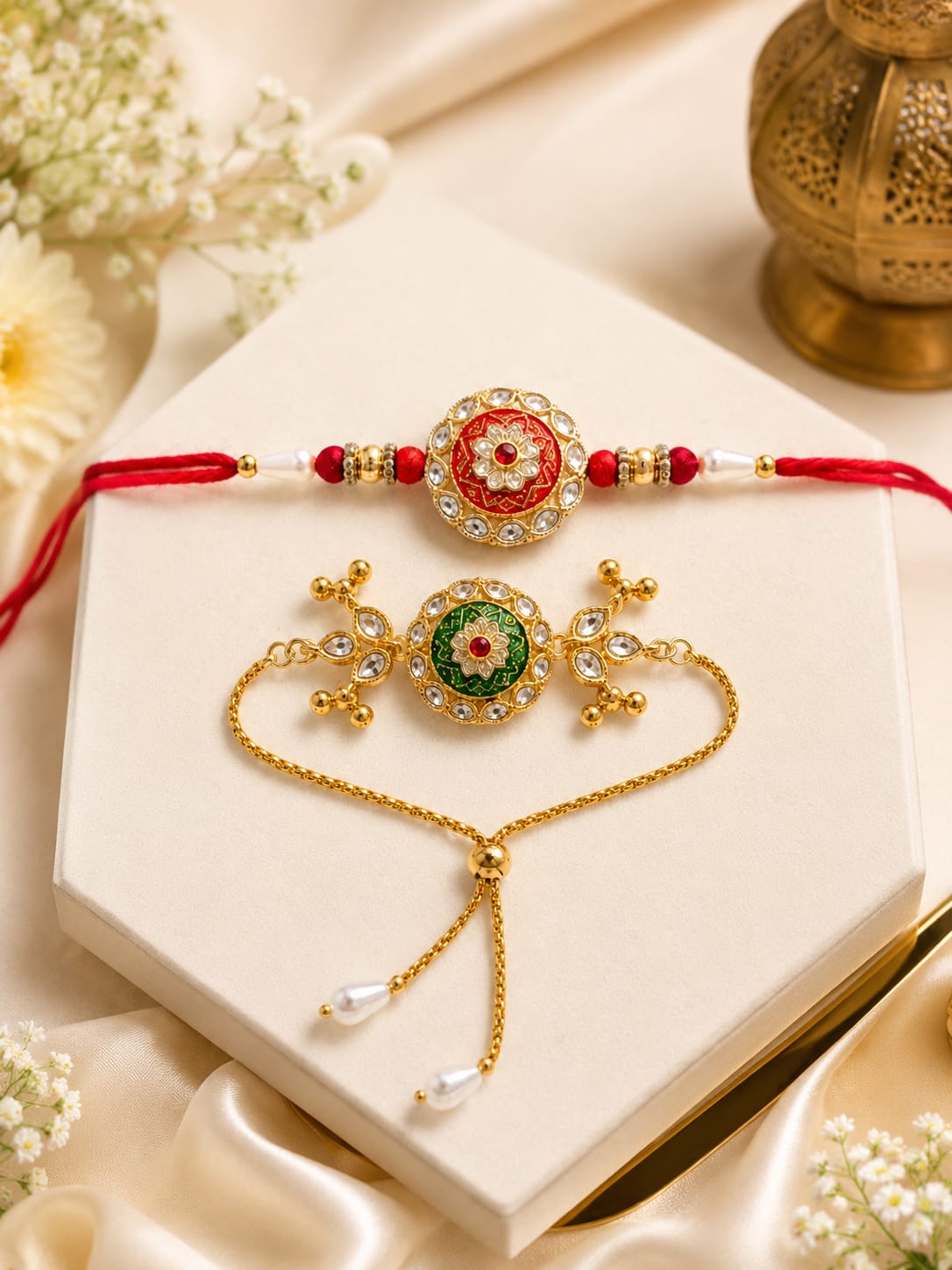Bhaiya Bhabhi Rakhi Set. Designed with attractive traditional craftsmanship and premium-quality