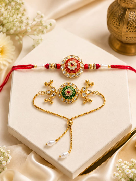 Bhaiya Bhabhi Rakhi Set. Designed with attractive traditional craftsmanship and premium-quality