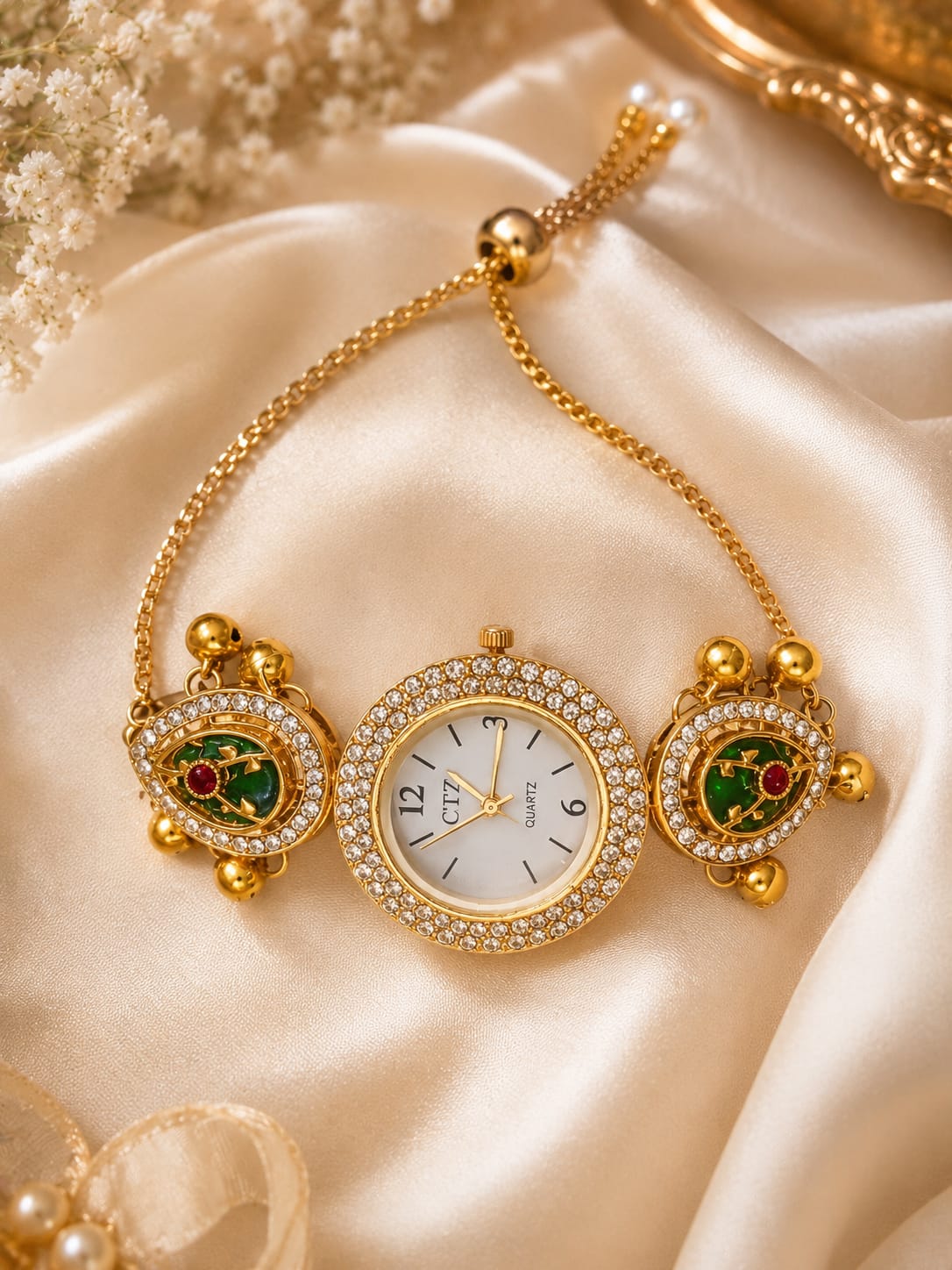 Arushi Arts Kundan Golden Watch Rakhi