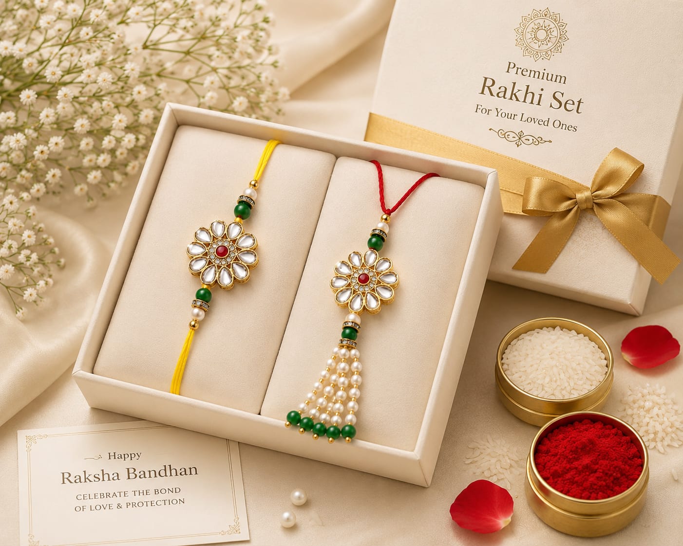 Bhaiya Bhabhi Rakhi Set. Designed with attractive traditional craftsmanship and premium-quality