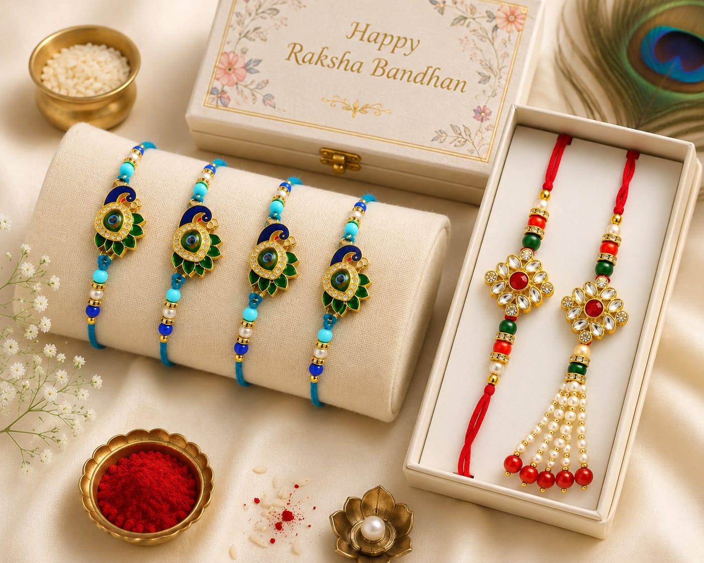 Bhaiya Bhabhi Rakhi Set. Designed with attractive traditional craftsmanship and premium-quality