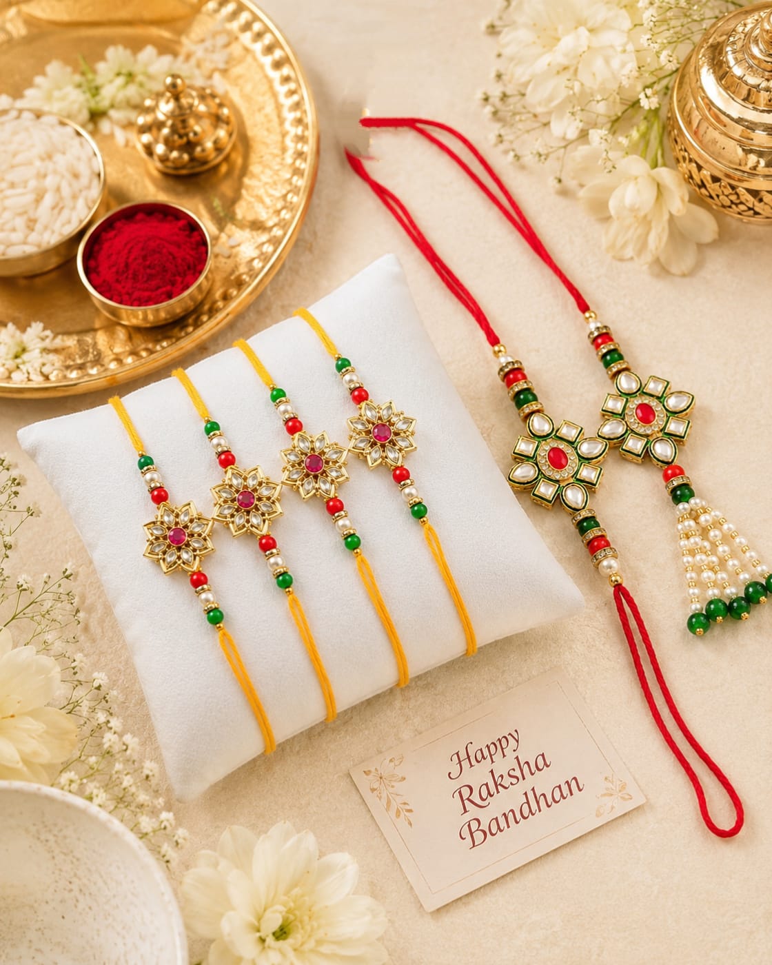 Bhaiya Bhabhi Rakhi Set. Designed with attractive traditional craftsmanship and premium-quality
