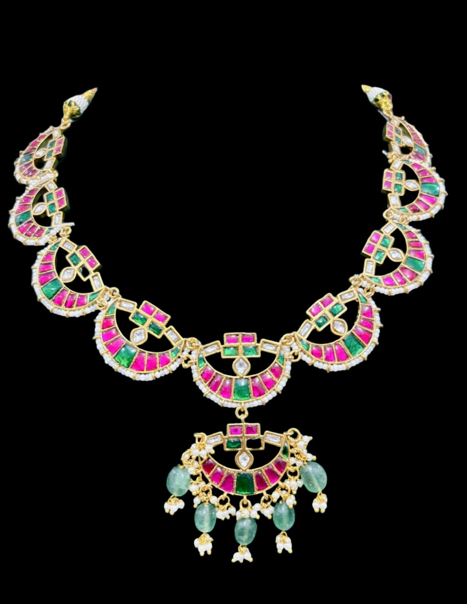 gold plated jadau kundan stone and pearls necklace set