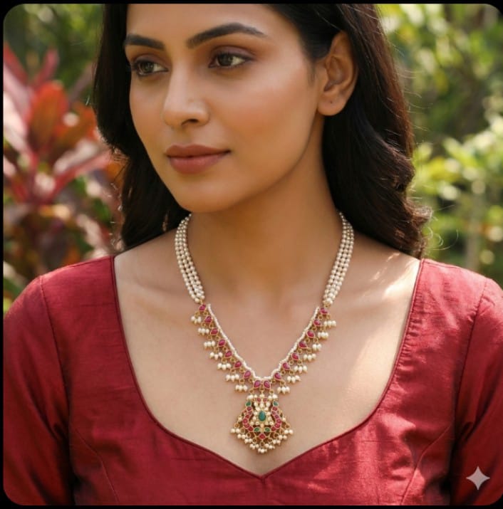 Stunning Pearl Mala With Jadau Kundan Side Lockets
