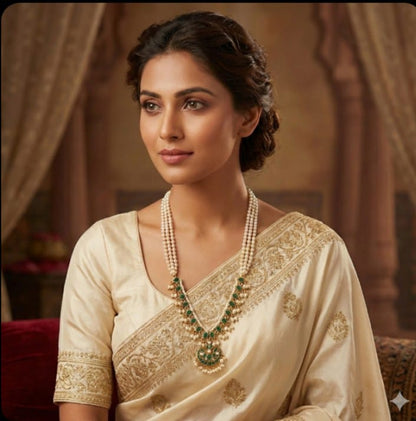 Pearl Mala With Jadau Kundan Side Lockets