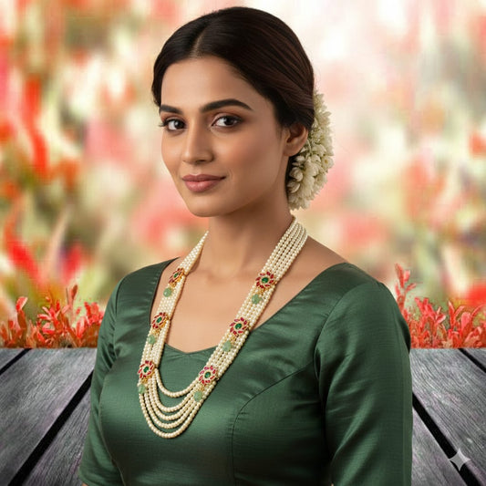 Stunning Pearl Mala With Jadau Kundan Side Lockets