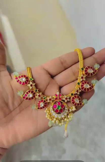 Premium Mango Necklace Set (Jadau Kundan)