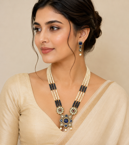 Jadau Kundan Necklace Set (Beads)